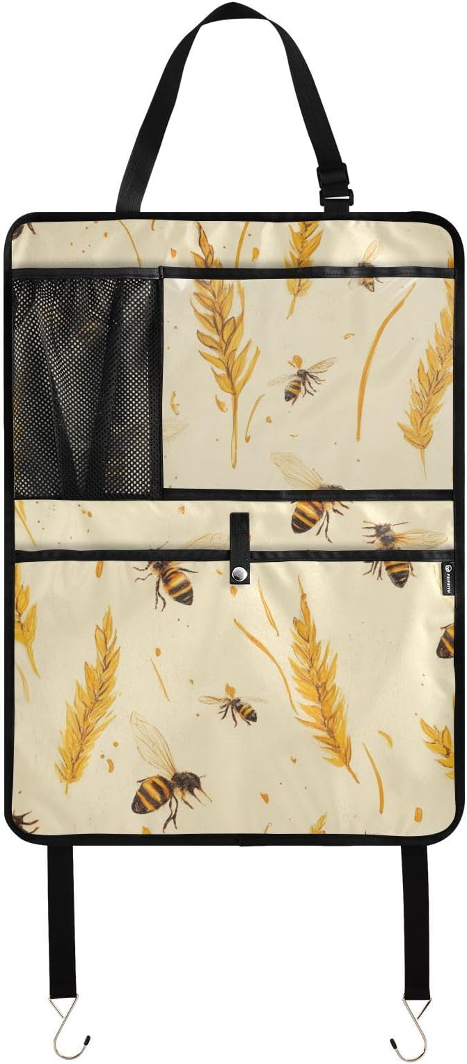 Fall Wheat Yellow Bees 2 Pack Backseat Car Organizer with Storage Pockets Seat Back Organizers for Kids Kick Mats Backseat Protector Automotive