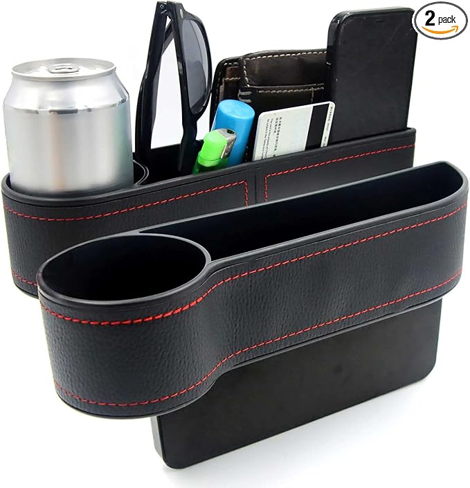 2 Pcs Car Seat Gap Filler - Leather Car Seat Crevice Storage Box with Adhesive Foam Pads, Car Gap Filler Organizer for Front Seat Gap Filler Between Car Seat and Console, Universal Fit