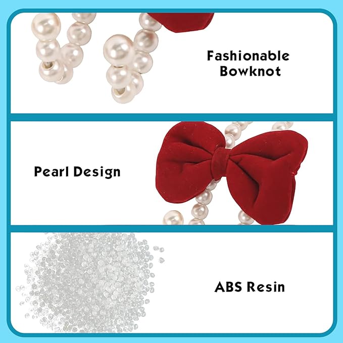 2 PCS Bow Pearl Car Headrest Hooks, Elegant & Cute Seatback Storage Organizers, Durable Alloy Accessories for Hanging Backpacks Umbrellas & Wallets for Girl Women's Vehicles (Red)
