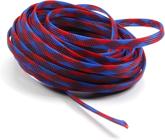 Aicosineg Cable Sleeve Braided Sleeving PET Wire Loom Tubing Cable 32.81ft-1/3inches Wrap Protector for HiFi Audio and Video Headphone Cable Protect Wires from Chewing of Pets Blue and Red
