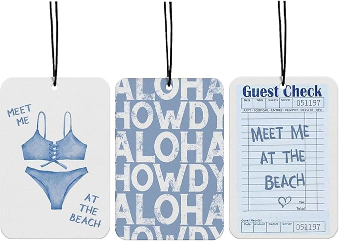 Blue Cute Coastal Cowgirl Car Air Fresheners, Beach Car Accessories Hanging 3Pcs, Meet Me At The Beach Howdy Preppy Retro Girly Rear View Mirror Decor, Summer Cute Car Accessories for Women Girls