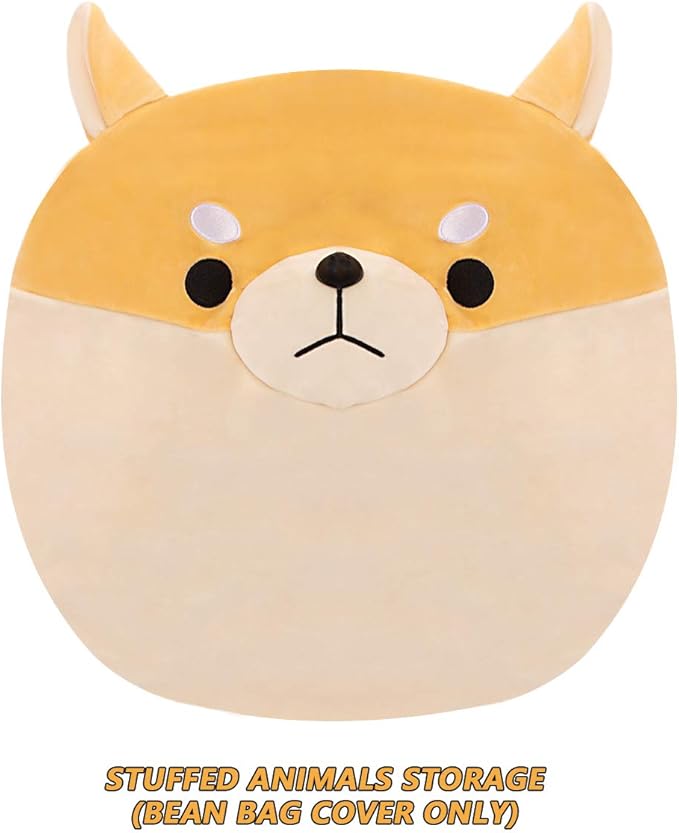 Stuffed Animal Storage Bean Bag Chair Cover for Kids Yellow Dog Shiba Inu Bean Bag Chair for Girls Large Size Toy Organizer Cover Only Without Filling