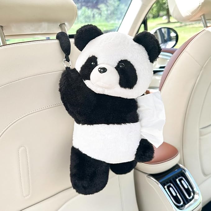 Cute Tissue Box Cover Plush Tissue Box Holder for Car, Home, Decorative Holder/Organizer for Bathroom Vanity Countertop, Nightstands, Office Desk-Panda