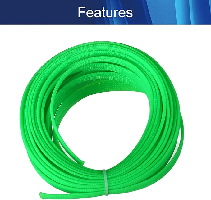 Aicosineg 32.8FT PET Braid Cable Sleeving Flexible Wire Mesh Sleeve Wire Braided Protective Sleeve Wrap Protector for Power Cord Protection Flame Retardant Cable Manage Green