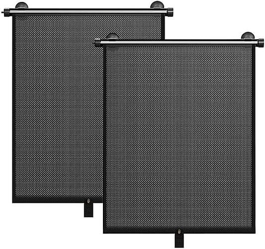 2 Pack Retractable Car Shades for Side Windows - Window Sun Shade for Car with Strong Suction Cups | Roller Shades UV Heat Block Sun Shade for Cars House Office Window (S:15.7"x17.1")