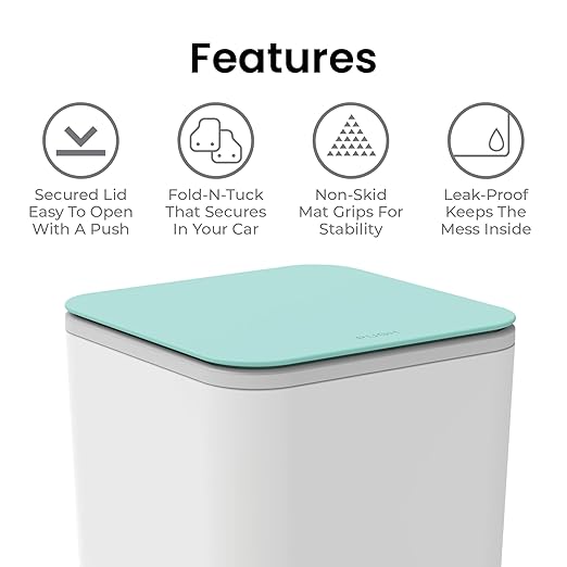 Ninestars Mini Car Trash Can with Press Lid, 3L / 0.79 Gallon Small Garbage Bin, Foldable Leak-Resistant Design with Weighted Non-Slip Base for Car Floor & Center Console (White & Green)