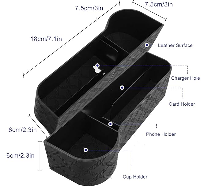 Car Seat Gap Filler Organizer, 2 Pack Seat Gap Storage Box, Leather Cup Holder Gap Bag for Console Car Organizers and Storage, Car Gap Filler Organizer for Phones, Sunglasses, Keys and Cards