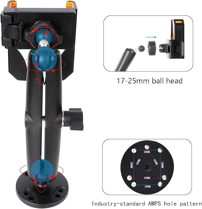 xik Universal Phone Mount Holder for Boat Car Truck Motorcycle UTV - AMPS Round Base, [1s Lock & Release][360° Adjustable], Fits 4.7"-7.2" Phones, Heavy Duty, Wall Mount