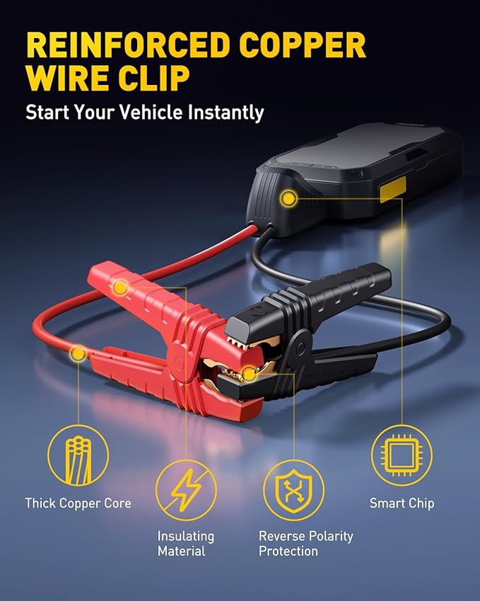 AUXITO Portable Jump Starter - 4000A Car Battery Jump Starter(8L Gas/7L Diesel) 2000LM Camping Light, 12V Jump Box with 4 Modes Working Light and 2 Hook, Portable Charger and Jump Cables