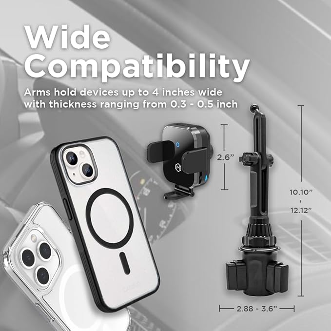 Fast Wireless Car Charger Cup Holder Phone Mount - Mini Grip Cradle Version 2.0,15W Qi Charging, Adjustable Stand, Fits iPhone 15, 14, 13, Samsung Galaxy Z Flip 3/4, S24, and More - Secure Auto-Grip