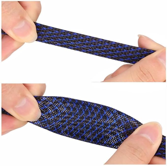 25Ft-1inch PET Expandable Braided Wire Sleeving,Wire Loom Cable Sleeve for TV,Computer,Home Theater,Automotive,Home Industrial,Electrical Wires,Chemical,Protect Cat from Chewing Cords,BlackBlue