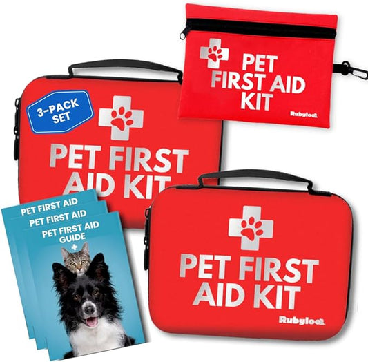 Dog First Aid Kit - Vet Approved Emergency Supplies - Pet First Aid Kit Guide, Tick Remover, Slip Leash & Medical Essentials for Home, Camping, Car, RV, Travel (Travel + Essential 2-Pack)
