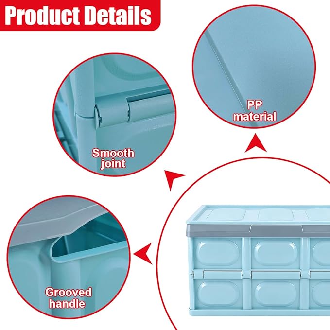 YoRise Car Trunk Organizer, Plastic Waterproof Foldable Car Cargo Storage Box with Lid, Universal Portable Automotive Tool Container Accessories for SUV Truck Sedan (Blue)