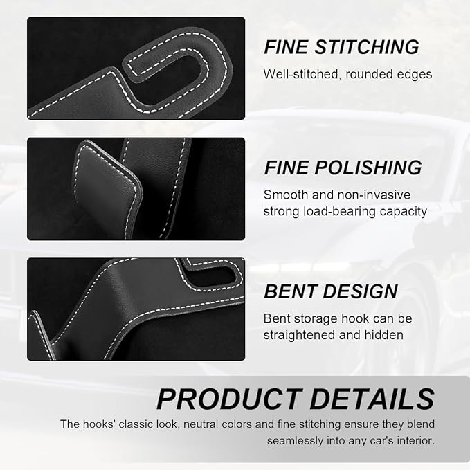 2 PCS Car Seat Headrest Hooks, Microfiber Leather Hanger Holder Hook for Hanging Purse and Bag, Universal Vehicle Back Seat Organizer Hook for Grocery Bag Handbag Coat (Carbon Fiber)