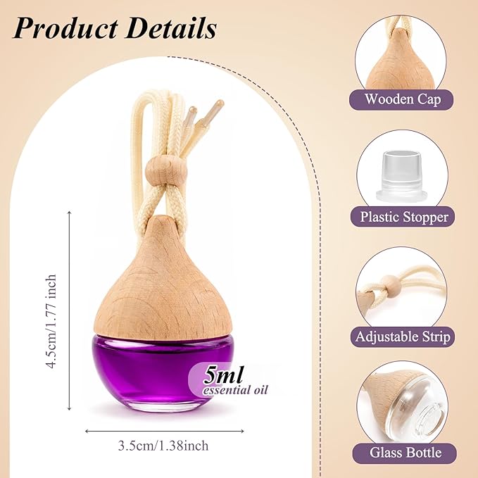 Car Air Freshener in Glass, Refillable Car Essential Oil Diffuser Lavender Scent – Reusable Fragrance Diffuser for Auto Odor Eliminator & Interior Decoration for Fresh and Relaxing Driving-2 Pack