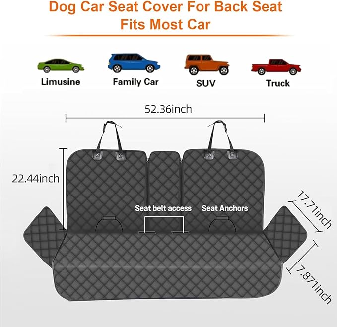 Dog Car Seat Cover for Back Seat Pet Cover for Dogs Waterproof Bench Seat Cover Protector Scratch Proof Nonslip Soft Dog Back Seat Cover for Cars Trucks SUV（48" L ×52" W