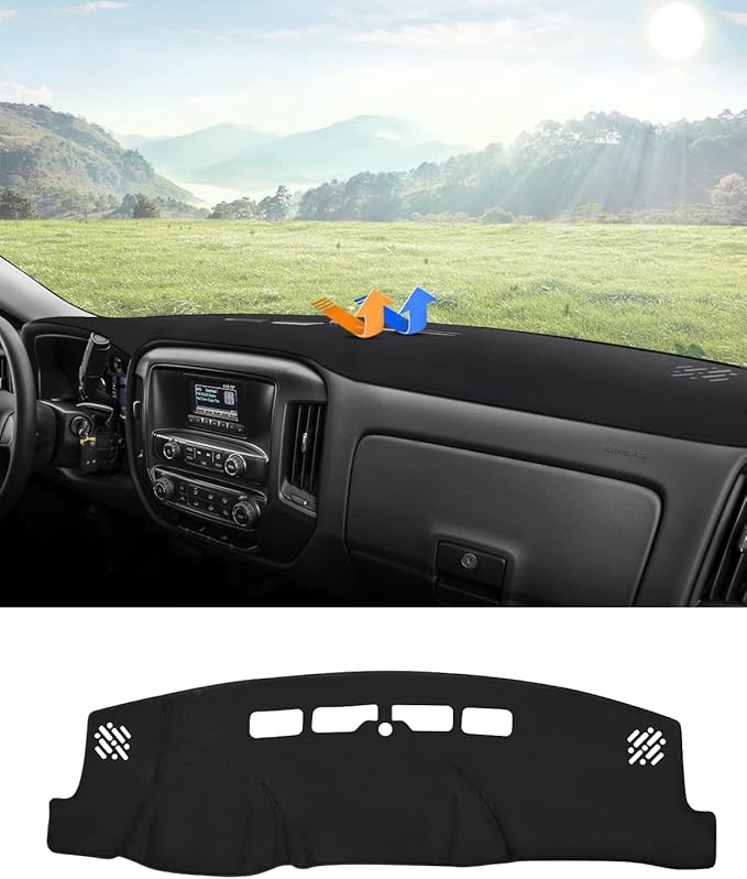 Autorder Dashboard Cover Mat for 2014-2018 Chevy Chevrolet Silverado/GMC Sierra 1500, 2015-2019 Silverado/GMC Sierra 2500HD 3500HD Accessories Dash Cover Flannel Sunshade Glare UV Rays Protector