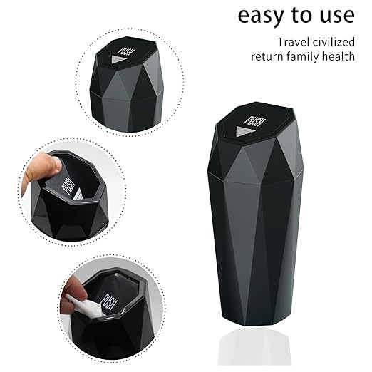 Car Trash Can with Lid，Mini Diamond Design Automatic Portable Trash Can，Used in Car Home, Office, Kitchen, Bedroom (2, Blue)