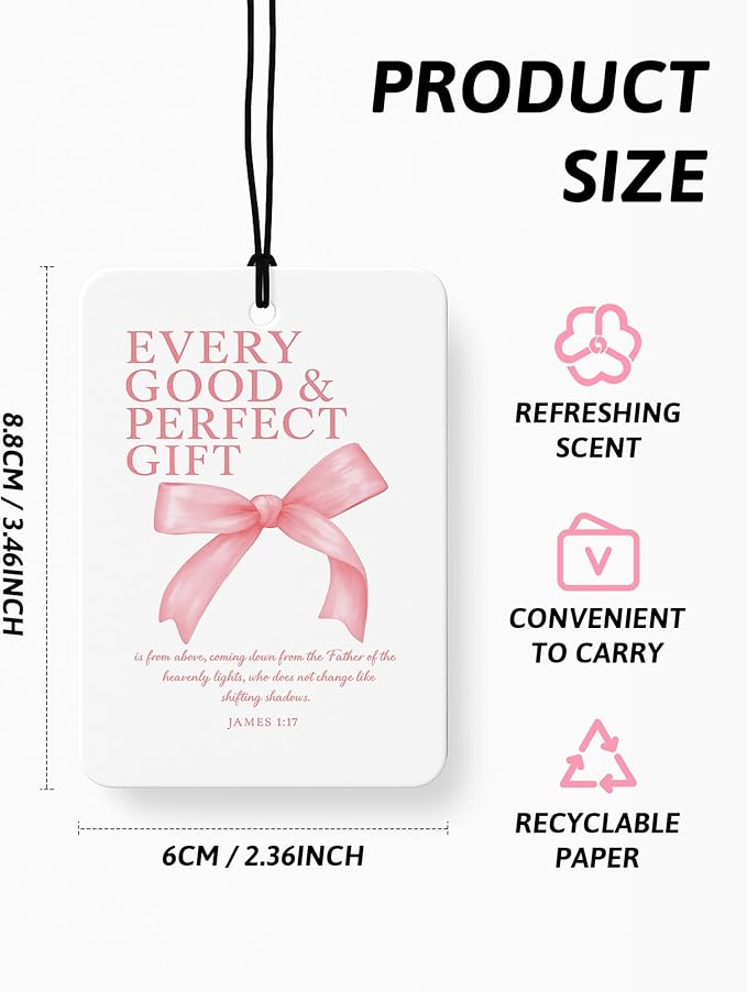 Pink Christian Car Air Freshener 4 Pcs, Coquette Bow Inspirational Religious Hanging Air Freshener for Cars Closet Drawer Books, Girly Christian Car Accessories Mirror Decor for Women