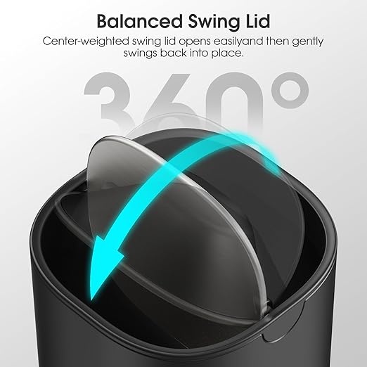 CEROELDA Mini Desk Trash Can with Swing-Top Lid, 0.4 Gallon Small Round Wastebasket, Black, for Office, Home, Car (Black)