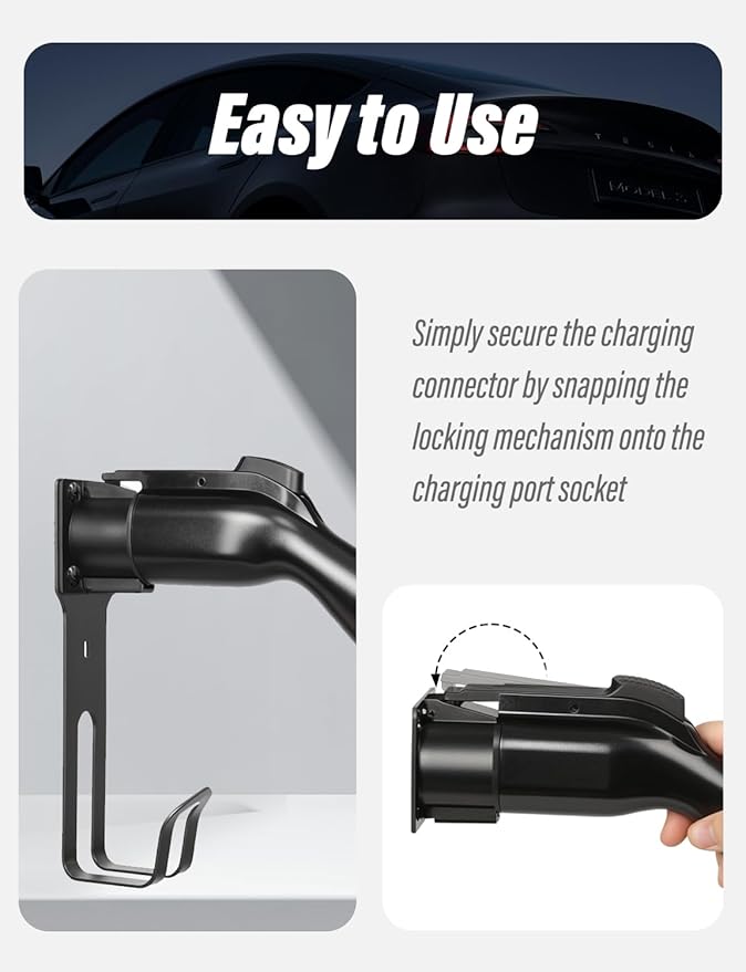 BMZX EV Charger Holder J1772, Wall Mount Kit for Electric Car Charger, SAE J1772 Cable Organizer, Heavy-Duty Stainless Steel Includes Nozzle Holster Dock & J-Hook
