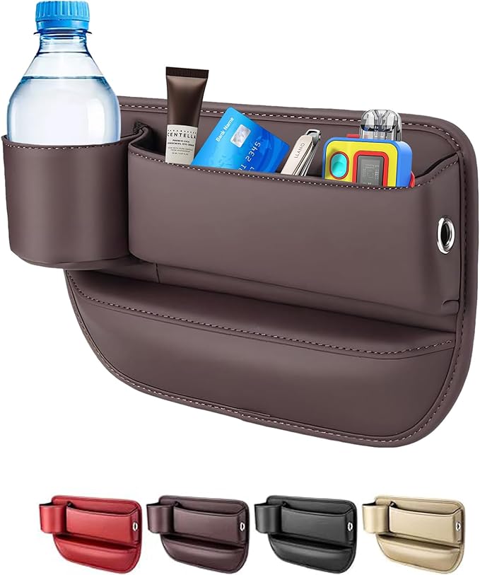 LINPING Car seat gap filler organizer,2024 Universal New Seat Gap Storage Box, Car Leather Cup Holder Gap Bag for Glasses Phones Keys and Cards (brown, Driver Side)