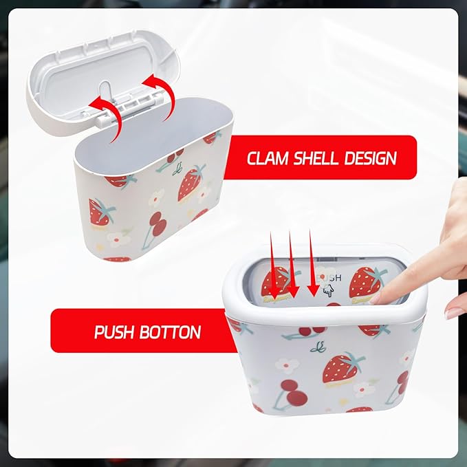 Mini Car Trash Bin with Lid – Automotive Garbage Can with 45 Trash Bags, Waterproof & Leakproof Vehicle Interior Waste Box for Car, Office, Home (Leopard-Print)