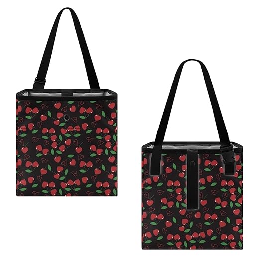 Cherries Car Trash Can Hanging Trash Bin Leak-Proof Collapsible Car Garbage Bag, Car Accessories 2 Gal Large Capacity Multipurpose Storage Container