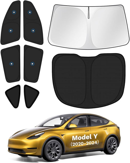 KUST Car Window Shades for 2020-2024 Tesla Model Y Accessories with No-Fall Suction Cups Windshield Sun Shade Side Rear Window Covers Sunshade Privacy Protection for Camping 8PCS(Not for Juniper)