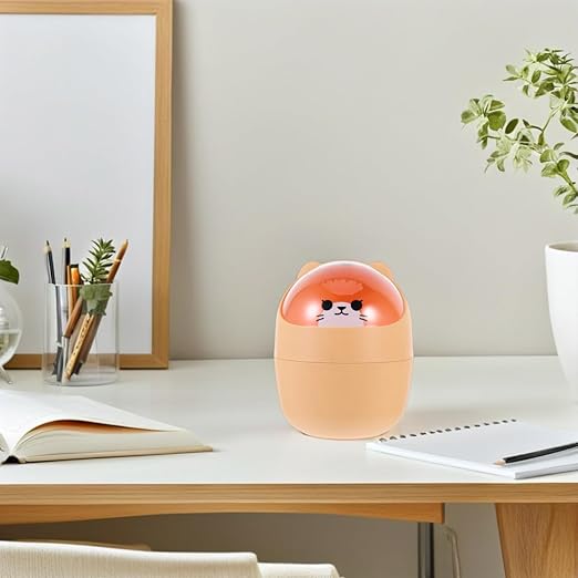 Homoyoyo Mini Garbage Bin Mini Kawaii Cute Bear Trash Bin, Nordic Style Tiny Trash Can, Mini Trash Can with Lid for Office Bedroom Use Mini Desk Bin