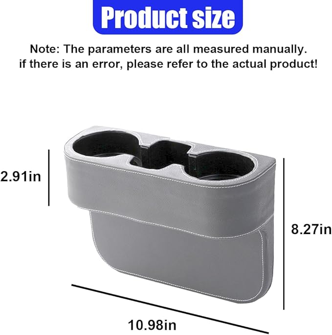 YoRise Car Cup Holder, PU Leather Automotive Cup Drink Holder, Car Seat Gap Filler Storage Box, Multifunctional Front Seat Organizer, Cell Mobile Phone Holder, Coin Bucket (Gray)