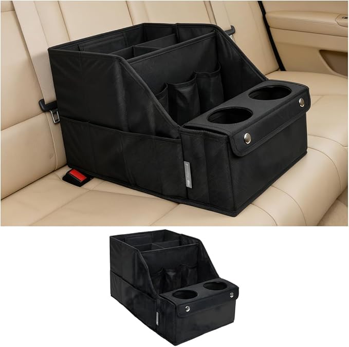 Car Passenger Seat Organizer, Front and Back Seat Organizer with Multiple Storage Compartments & 2 Cup Holders, Automotive Interior Backseat Caddy to Keep Tidy, Universal for Vehicles