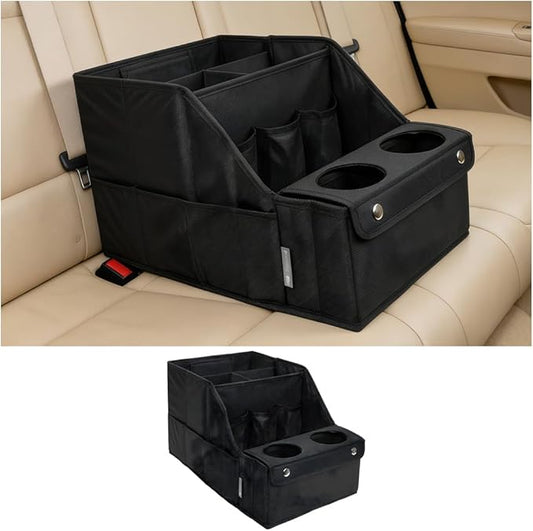Car Passenger Seat Organizer, Front and Back Seat Organizer with Multiple Storage Compartments & 2 Cup Holders, Automotive Interior Backseat Caddy to Keep Tidy, Universal for Vehicles