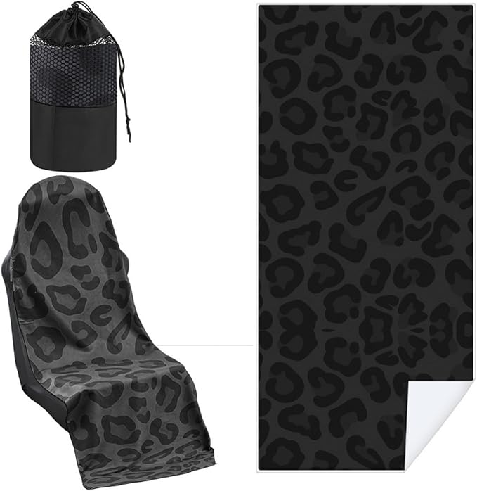 Hahafelt 1 Pack Car Seat Towel Covers with Storage Bag 63 x 32 Inch Athletic Running Towel Seat Sweat Washable Non Slip Cover Gift for Car Outdoor Sport Activities (Black Leopard Print)