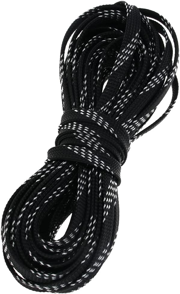 Aicosineg Cable Sleeve Braided Sleeving PET Wire Loom Tubing Cable 32.81ft-1/3inches Wrap Protector for HiFi Audio and Video Headphone Cable Protect Wires from Chewing of Pets Black and Silver