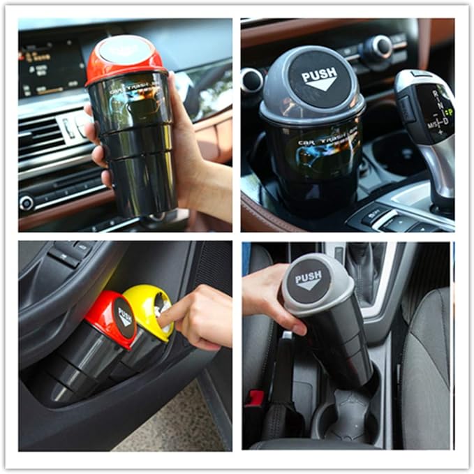 Car Trash Can with Lid, Automotive Cup Holder Mini Vehicle Garbage Can Trash Bin for Car Office Home Bedroom (Blue 2 Pack)