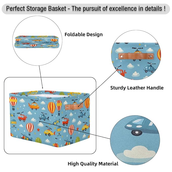 Cars Helicopters Storage Baskets for Organizing, Fabric Collapsible Storage Bins Box Cartoon Decorative Toy Organizer Baskets for Closet Shelves Gift Basket 2Pcs