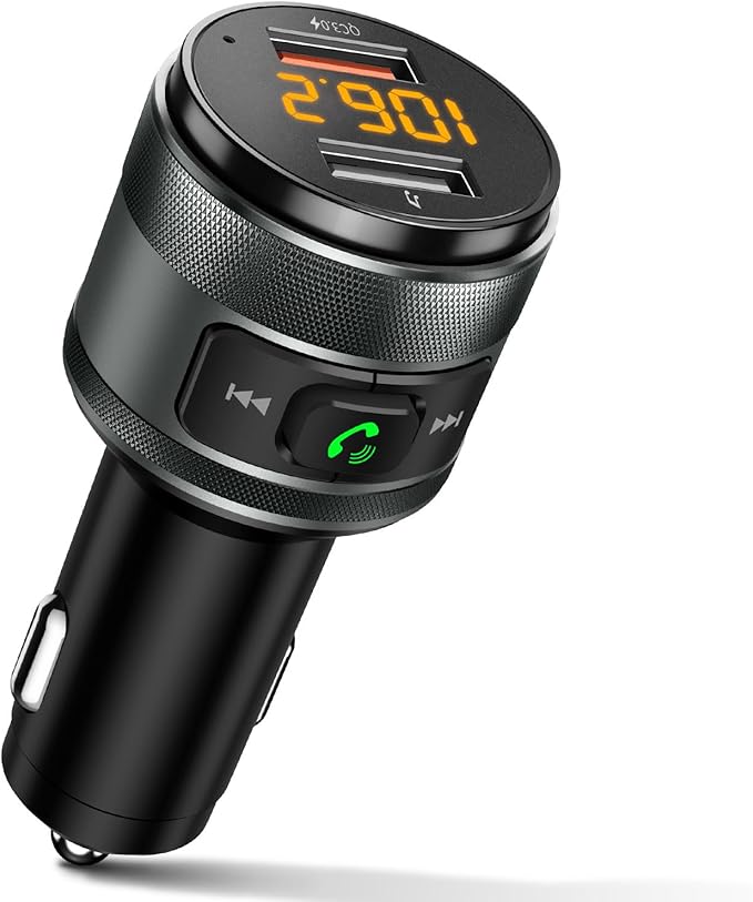 IMDEN Bluetooth 5.4 FM Transmitter for Car, MP3 Music Player Wireless Radio Adapter Kit with QC 3.0 Fast Charger, Hands-Free Calling, Supports USB Drive for 12V/24V Vehicles