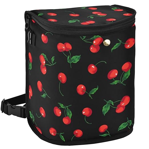 Cherry Black Car Trash Can Watercolor Fruit Leaves Car Garbage Bag with Lid Hanging Waterproof Leak Proof Vehicle Storage Bin