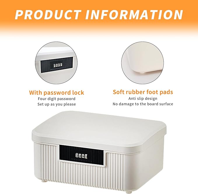 Lockable Storage Container Bin, 2.3 Gallon Capacity Organizer Box with Combination Lock, Heavy Duty Plastic Trunk, Usable As Item Organizer Or Office File Storage(White)