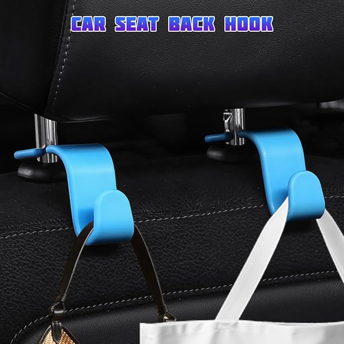 Car Seat Headrest Hooks, Multifunctional 4PCS Vehicle Back Seat Storage Hanger Holder for Hangbag Coat Grocery, Auto Interior Headrest Hook Organizer, Universal for Vehicles (Sky Blue)