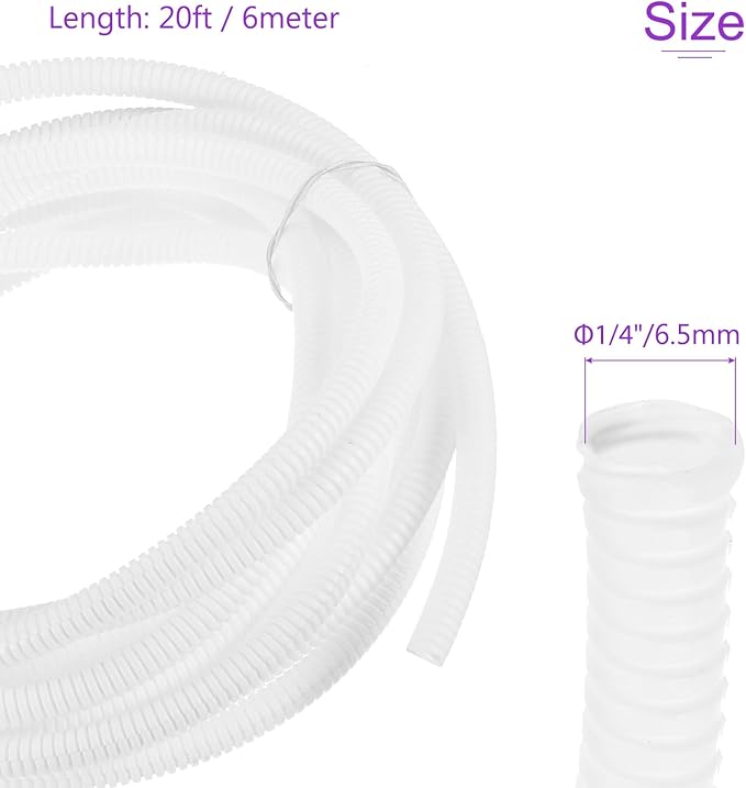 DMiotech 20ft Wire Loom Split Tubing 1/4 Inch(6.5 Mm) ID, Cord Protectors from Pet Flexible Conduit Cable Management for Office, Home, Garden, White