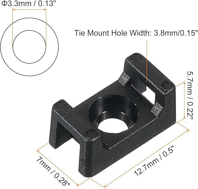 MECCANIXITY 500pcs Cable Tie Base Saddle Type Mount Wire Holder, 0.5"x0.28"x0.22" Wire Clips Organizer Holders Clamps for Electronic Wires, Black 0.13"Dia