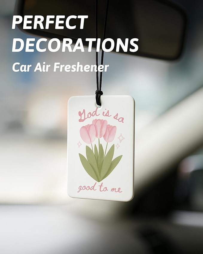 Preppy Pink Floral Cherry Christian Car Air Freshener 4 Pcs, Coquette Girly Religious Hanging Air Freshener for Cars Closet Drawer Books, Cute Christian Car Accessories Mirror Decor for Women