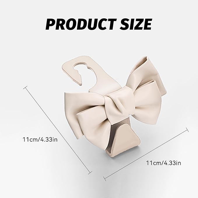 2 PCS Car Seat Headrest Hooks, Cute Bow Shaped Vehicle Backseat Storage Hooks, Leather Bow Shaped Sturdy Car Seat Back Hooks for Purses/Coats, Car Accessories (White)