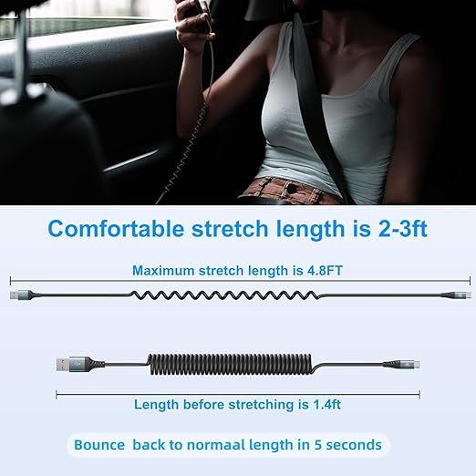 USB Type C Charger Cable Fast Charging, [2-Pack, 3ft] Coiled USB A to Type C Charger Cord for Car USB-C Cable Compatible with iPhone 17/16/15/Plus/Pro/Pro Max/Samsung Galaxy A10e A20 A50 S20 S10E