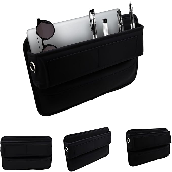Heran Premium Leather Car Seat Gap Filler Organizer with Card Slots,Universal Fit for Cars, Trucks, and SUVs – Black, 1 Pack (1)
