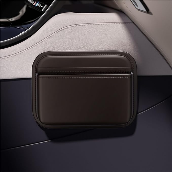 Driver's Car Storage Bag, Small Car Side Pocket Organizer for Car Seats, Doors and Consoles, PU Leather (Brown)