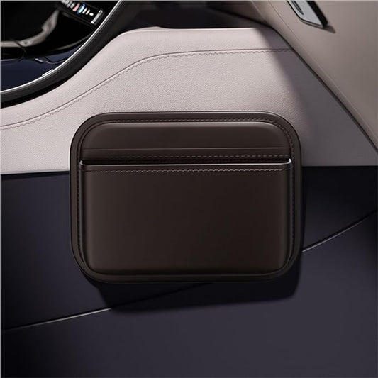 Driver's Car Storage Bag, Small Car Side Pocket Organizer for Car Seats, Doors and Consoles, PU Leather (Brown)