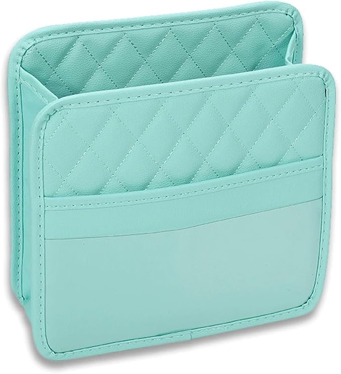 Car Seat Back Hanging Bag, PU Leather Automotive Seat Back Organizer, Multipurpose Vehicle Travel Essentials Accessories for Kids & Adults, Universal for Most Cars (Green)